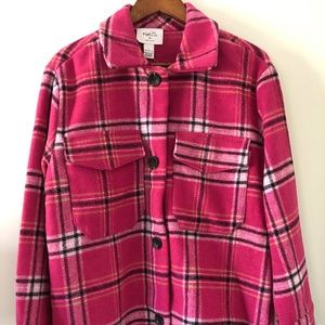 Rue 21 NEW BarbieCore Pink & Black Plaid Button Down Shacket Size M